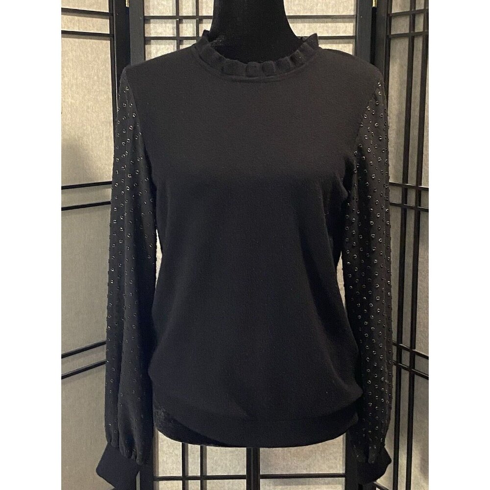 Adrianna Papell Size M Sweater Black With Gold Details On The Sheer Sleeves😍
